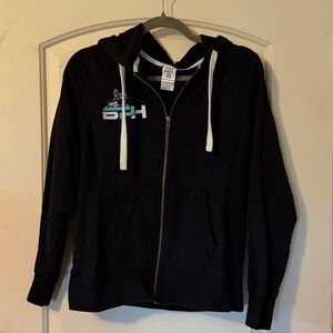Black Zip-Up Hoodie with White Drawstrings